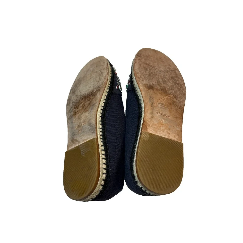 Brian Atwood Hardesty Pepita Crystal Jewel Espadrille 7.5Lux Canvas Flat Cosplay